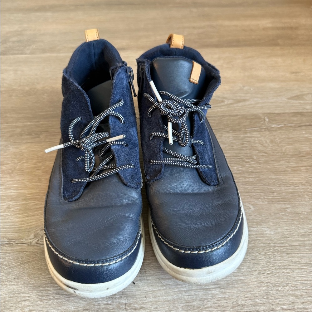 Clarks Blue and White Casual Boots with Lace-Up Design